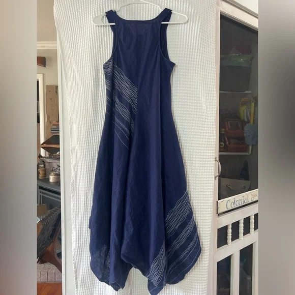 EILEEN FISHER MIDNIGHT HANDKERCHIEF 100% IRISH LINEN DRESS SZ SMALL LINED EUC - Picture 10 of 14